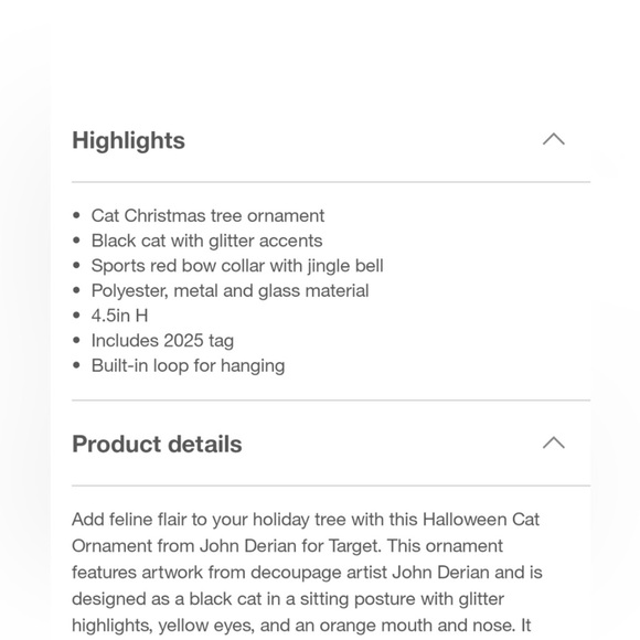 John Derian for Target Glass Halloween Cat Christmas Ornament Red Bow Bell 2025 - Picture 4 of 6